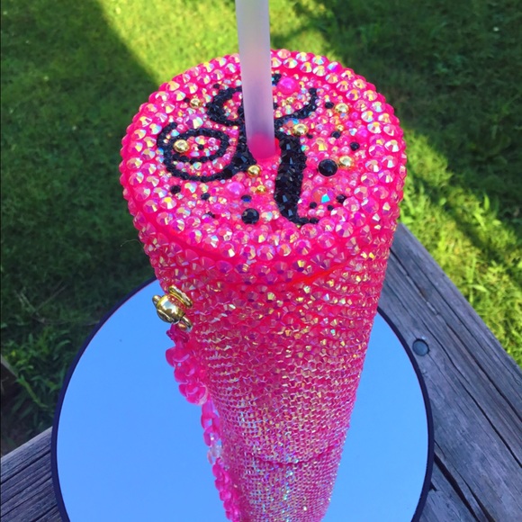 Bling Personalize initial Tumbler with acrylic purse chain and straw bow - Picture 4 of 10